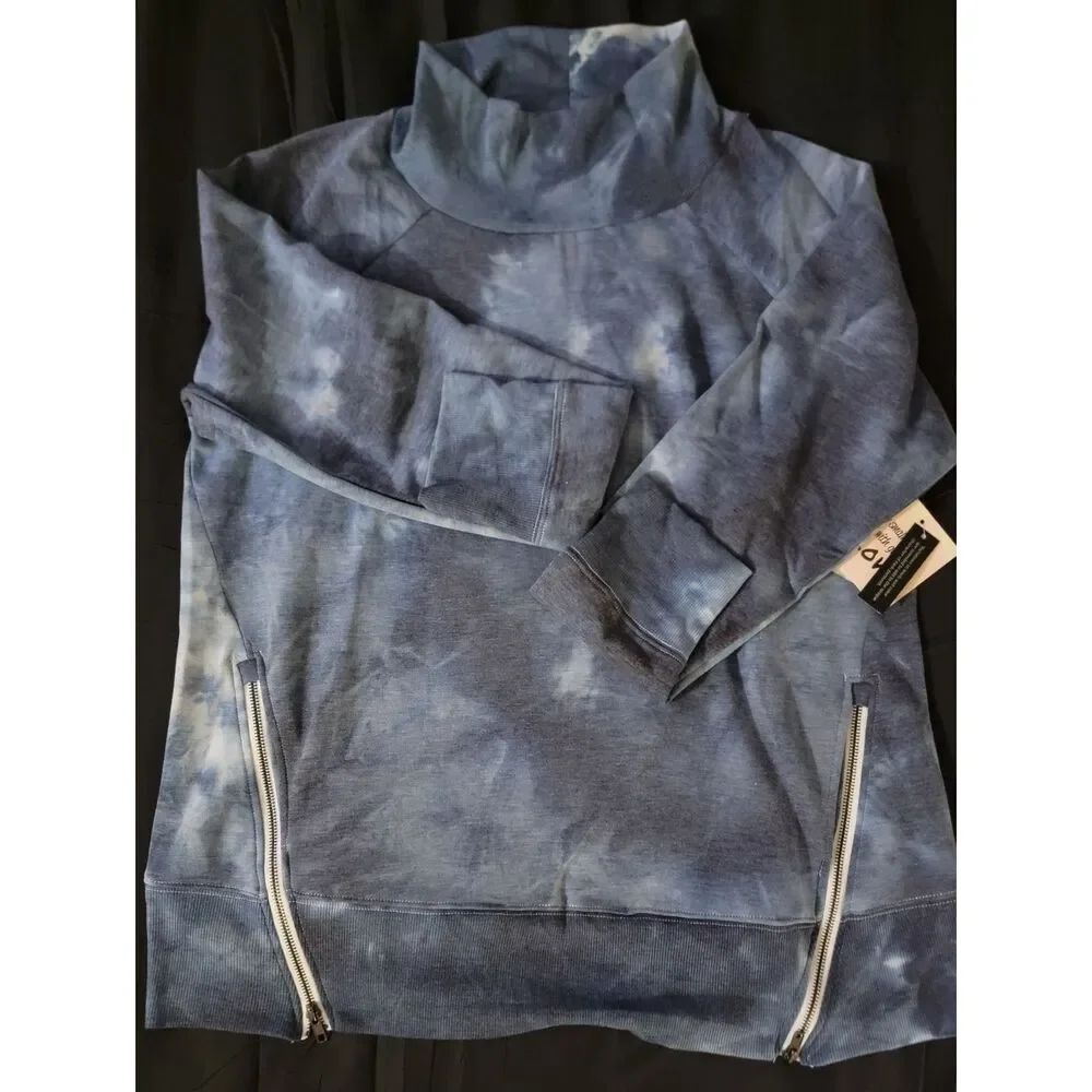 🆕️👕 SWEATSHIRT PROJECT - Cowl Neck Tie Die Sweatshirt, Blue/Wht, Sz XL